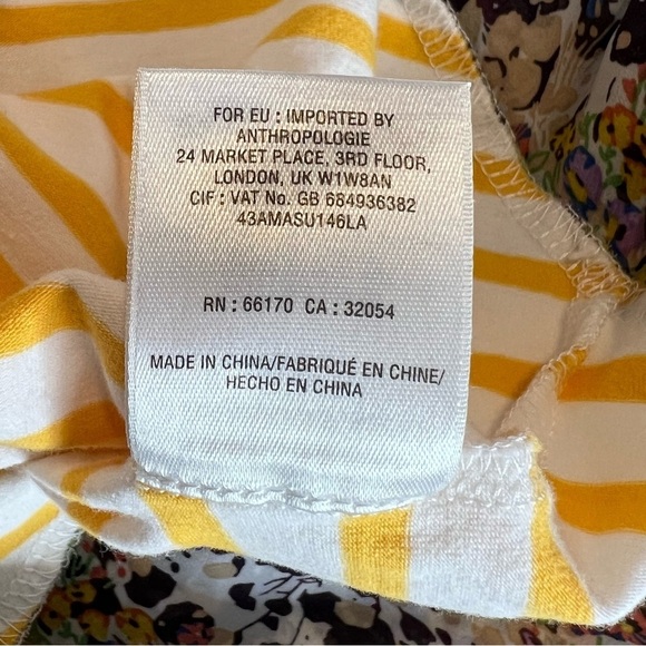 Anthropologie  Postmate Sleeveless Yellow White Stripe Floral Trim Sz Small Tank - Picture 9 of 10